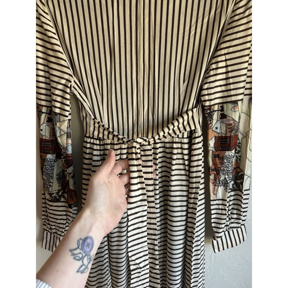 Vintage 60s 70s LA Nylon Maxi Dress 12 Prairie Folk Novelty Cottagecore Bohemian - Picture 11 of 13